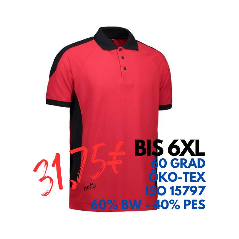 ARBEITS-POLO-SHIRT HERREN | PRO Wear Kontrast 322 von ID / Farbe: rot / 50% BAUMWOLLE 50% POLYESTER | MEIN-KASACK.de - KASACK - KASACKS