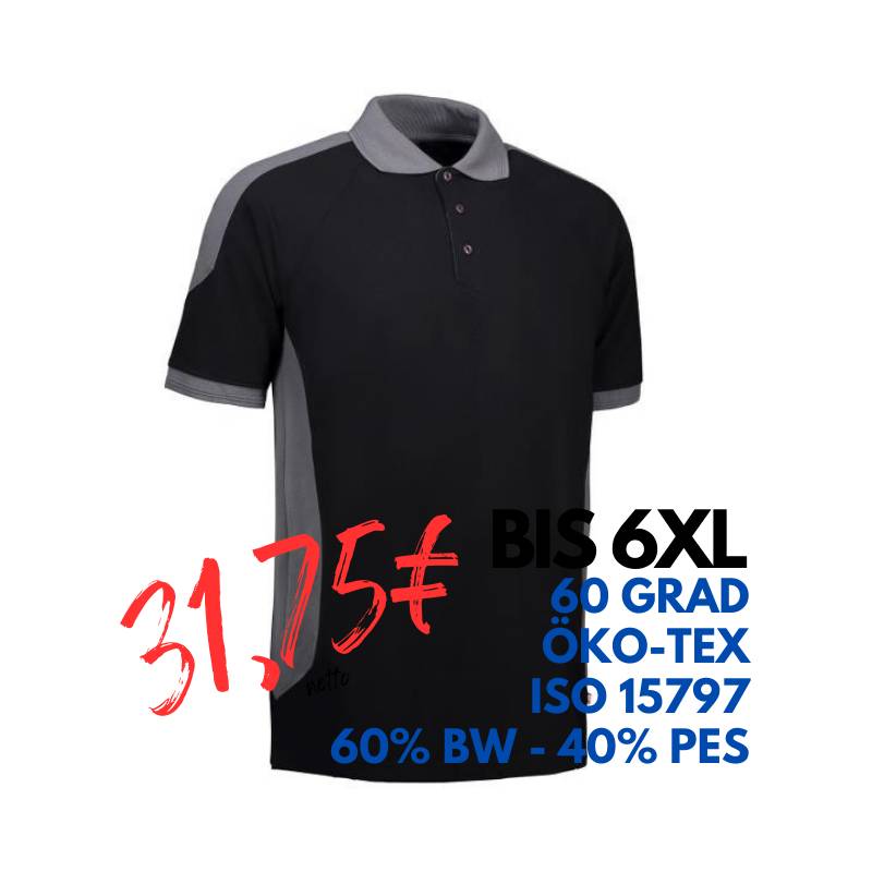 ARBEITS-POLO-SHIRT HERREN | PRO Wear Kontrast 322 von ID / Farbe: schwarz / 50% BAUMWOLLE 50% POLYESTER | MEIN-KASACK.de - KASACK - KASACKS