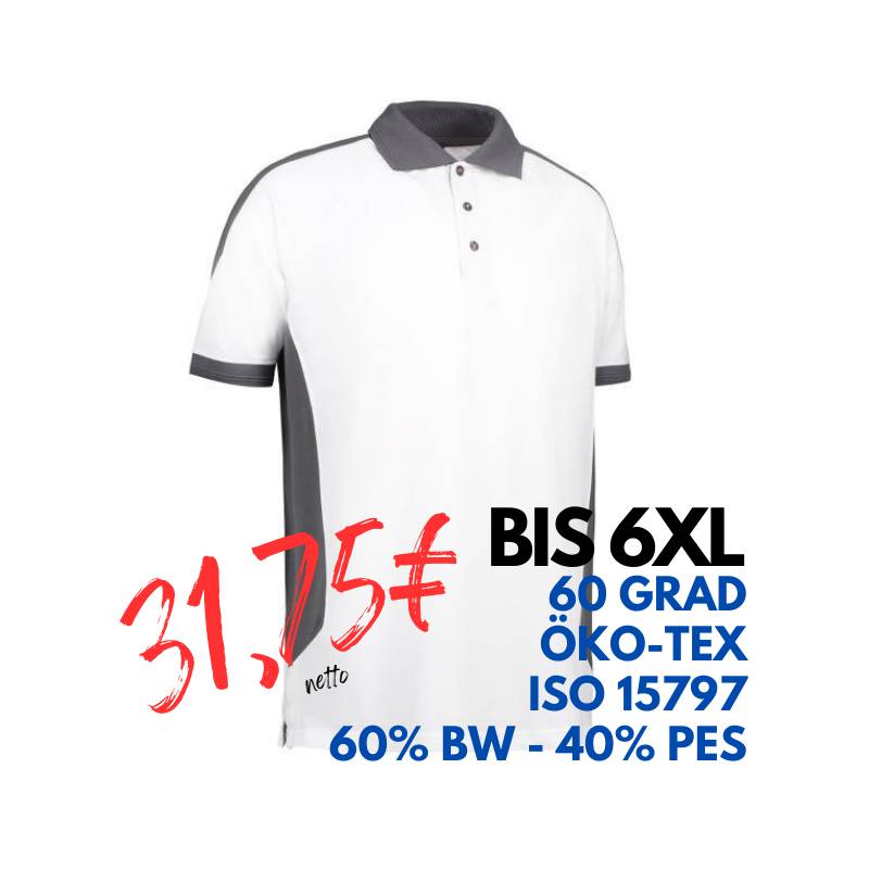 ARBEITS-POLO-SHIRT HERREN | PRO Wear Kontrast 322 von ID / Farbe: weiß / 50% BAUMWOLLE 50% POLYESTER | MEIN-KASACK.de - KASACK - KASACKS