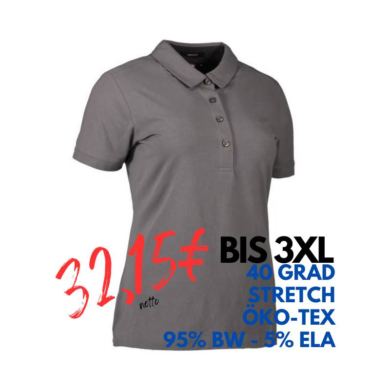 ARBEITS-POLO-SHIRT DAMEN | Business Stretch 535 von ID / Farbe: grau / 95% BAUMWOLLE 5% ELASTANE | MEIN-KASACK.de - KASACK - KASACKS