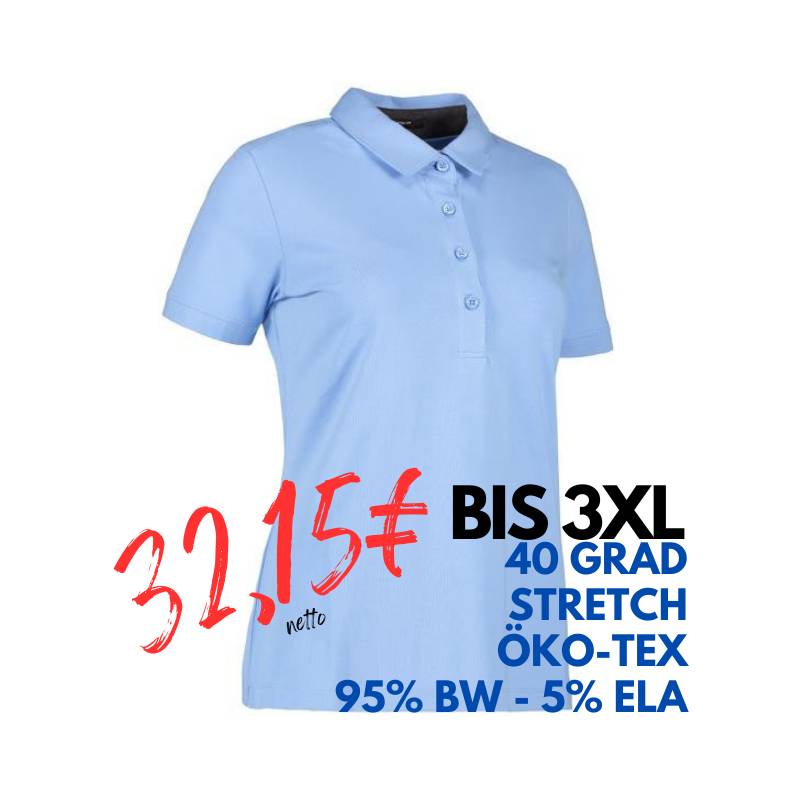 ARBEITS-POLO-SHIRT DAMEN | Business Stretch 535 von ID / Farbe: hellblau / 95% BAUMWOLLE 5% ELASTANE | MEIN-KASACK.de - KASACK - KASACKS