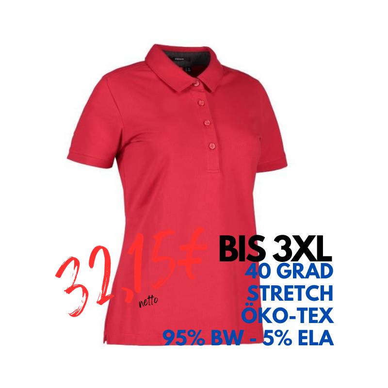 ARBEITS-POLO-SHIRT DAMEN | Business Stretch 535 von ID / Farbe: rot / 95% BAUMWOLLE 5% ELASTANE | MEIN-KASACK.de - KASACK - KASACKS