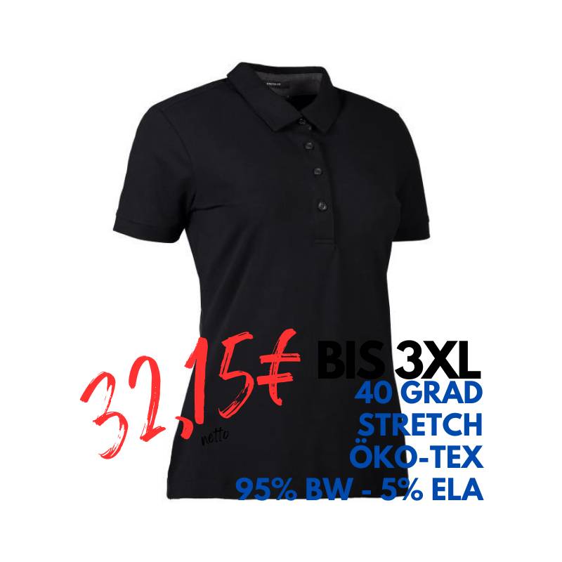 ARBEITS-POLO-SHIRT DAMEN | Business Stretch 535 von ID / Farbe: schwarz / 95% BAUMWOLLE 5% ELASTANE | MEIN-KASACK.de - KASACK - KASACKS