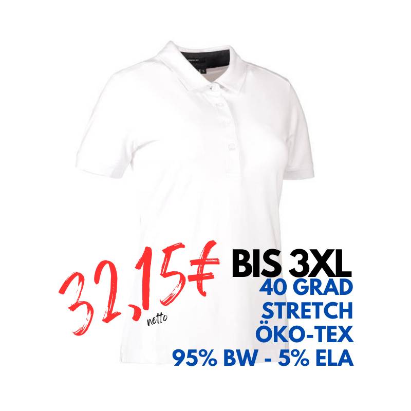 ARBEITS-POLO-SHIRT DAMEN | Business Stretch 535 von ID / Farbe: weiß / 95% BAUMWOLLE 5% ELASTANE | MEIN-KASACK.de - KASACK - KASACKS