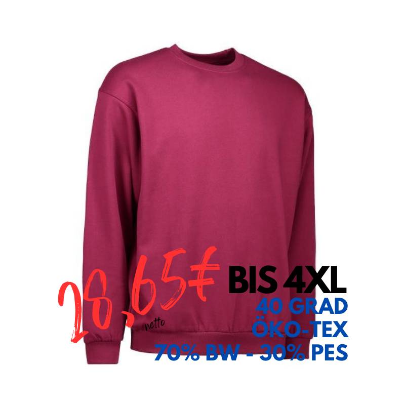 ARBEITS-SWEATSHIRT / ARBEITSPULLOVER HERREN | Classic 600 von ID / Farbe: bordeaux / 70% BAUMWOLLE 30% POLYESTER | MEIN-KASACK.de - KASACK - KASACKS