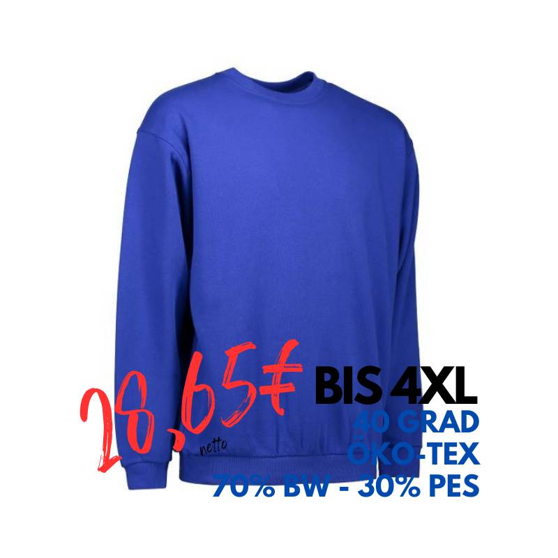 ARBEITS-SWEATSHIRT / ARBEITSPULLOVER HERREN | Classic 600 von ID / Farbe: königsblau / 70% BAUMWOLLE 30% POLYESTER | MEIN-KASACK.de - KASACK - KASACKS