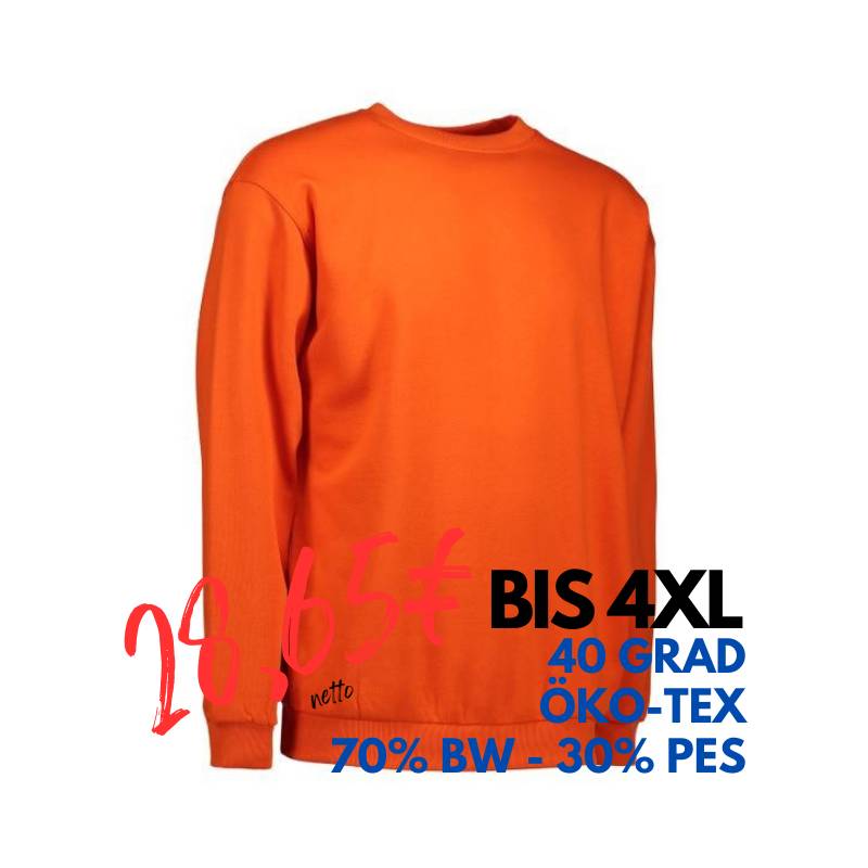 ARBEITS-SWEATSHIRT / ARBEITSPULLOVER HERREN | Classic 600 von ID / Farbe: orange / 70% BAUMWOLLE 30% POLYESTER | MEIN-KASACK.de - KASACK - KASACKS