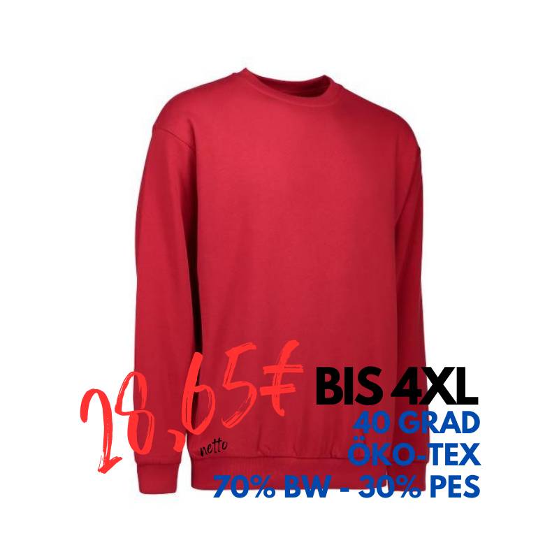 ARBEITS-SWEATSHIRT / ARBEITSPULLOVER HERREN | Classic 600 von ID / Farbe: rot / 70% BAUMWOLLE 30% POLYESTER | MEIN-KASACK.de - KASACK - KASACKS