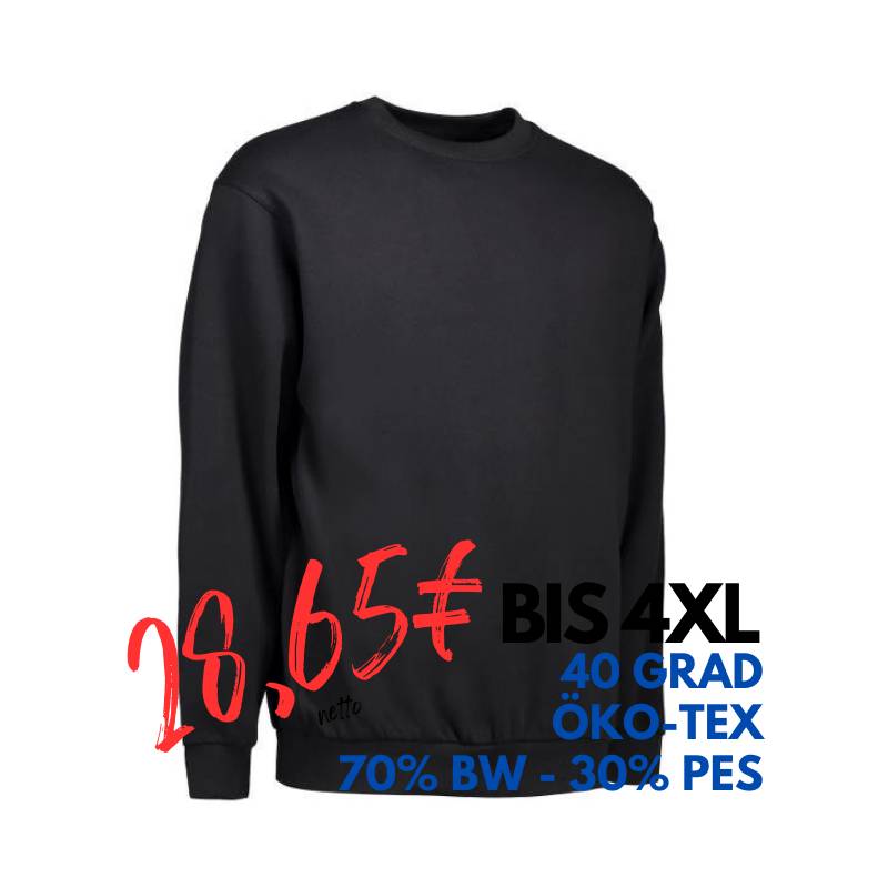 ARBEITS-SWEATSHIRT / ARBEITSPULLOVER HERREN | Classic 600 von ID / Farbe: schwarz / 70% BAUMWOLLE 30% POLYESTER | MEIN-KASACK.de - KASACK - KASACKS