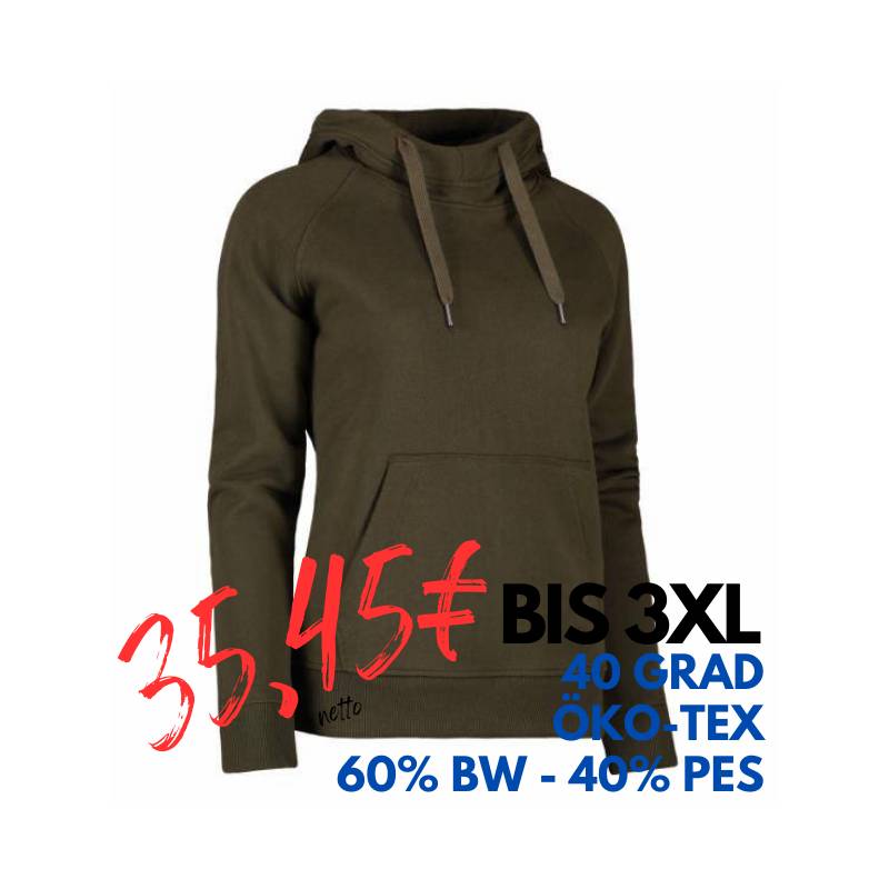 ARBEITS-HOODIE / ARBEITSPULLOVER DAMEN | CORE 637 von ID / Farbe: oliv / 60% BAUMWOLLE 40% POLYESTER | MEIN-KASACK.de - KASACK - KASACKS