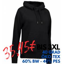 ARBEITS-HOODIE / ARBEITSPULLOVER DAMEN | CORE 637 von ID / Farbe: schwarz / 60% BAUMWOLLE 40% POLYESTER - | MEIN-KASACK.