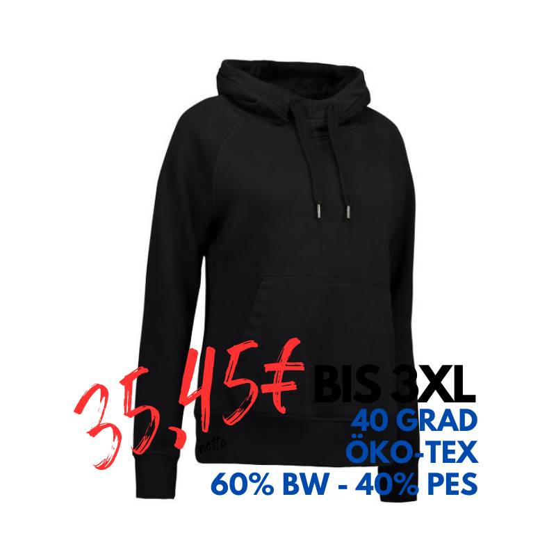 ARBEITS-HOODIE / ARBEITSPULLOVER DAMEN | CORE 637 von ID / Farbe: schwarz / 60% BAUMWOLLE 40% POLYESTER | MEIN-KASACK.de - KASACK - KASACKS