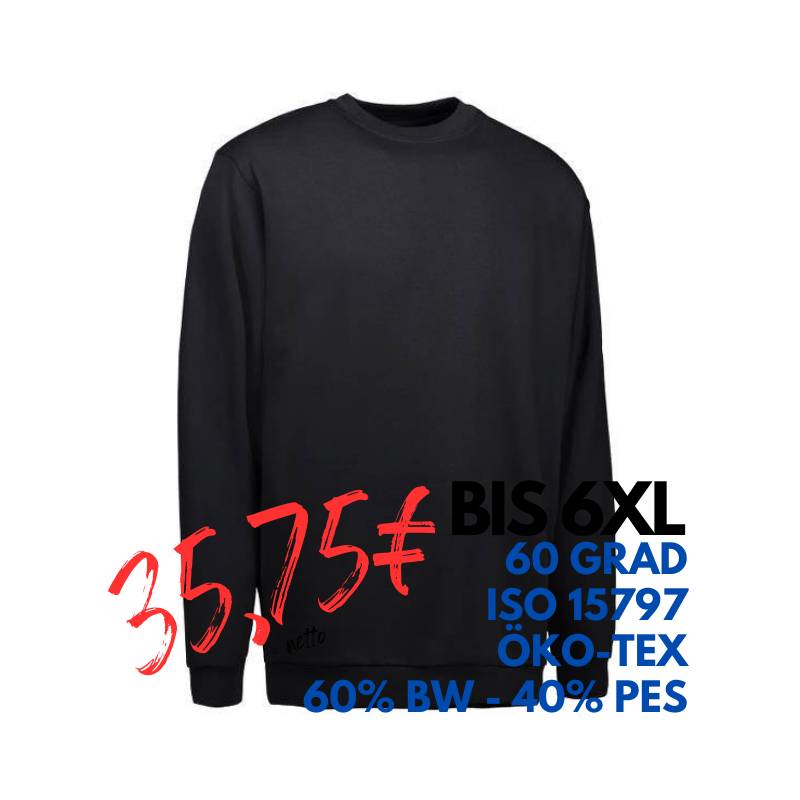 ARBEITS-SWEATSHIRT / ARBEITSPULLOVER HERREN | PRO Wear Classic 360 von ID / Farbe: schwarz / 60% BAUMWOLLE 40% POLYESTER | MEIN-KASACK.de - KASACK - KASACKS