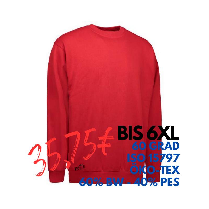 ARBEITS-SWEATSHIRT / ARBEITSPULLOVER HERREN | PRO Wear Classic 360 von ID / Farbe: rot / 60% BAUMWOLLE 40% POLYESTER | MEIN-KASACK.de - KASACK - KASACKS