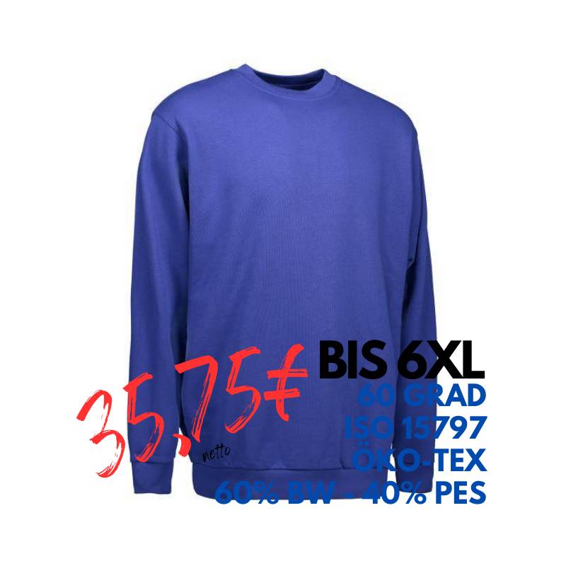 ARBEITS-SWEATSHIRT / ARBEITSPULLOVER HERREN | PRO Wear Classic 360 von ID / Farbe: königsblau/ 60% BAUMWOLLE 40% POLYESTER | MEIN-KASACK.de - KASACK - KASACKS