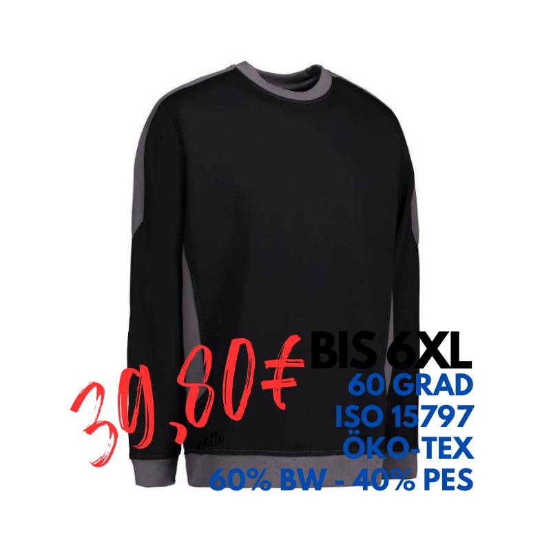 ARBEITS-SWEATSHIRT / ARBEITSPULLOVER HERREN | PRO Wear Kontrast 362 von ID / Farbe: schwarz / 60% BAUMWOLLE 40% POLYESTER | MEIN-KASACK.de - KASACK - KASACKS