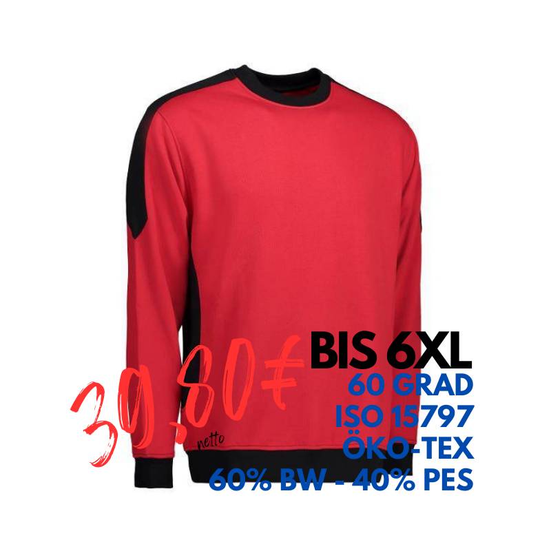 ARBEITS-SWEATSHIRT / ARBEITSPULLOVER HERREN | PRO Wear Kontrast 362 von ID / Farbe: rot / 60% BAUMWOLLE 40% POLYESTER | MEIN-KASACK.de - KASACK - KASACKS