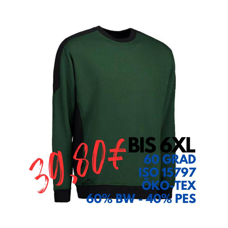 ARBEITS-SWEATSHIRT / ARBEITSPULLOVER HERREN | PRO Wear Kontrast 362 von ID / Farbe: grün / 60% BAUMWOLLE 40% POLYESTER | MEIN-KASACK.de - KASACK - KASACKS