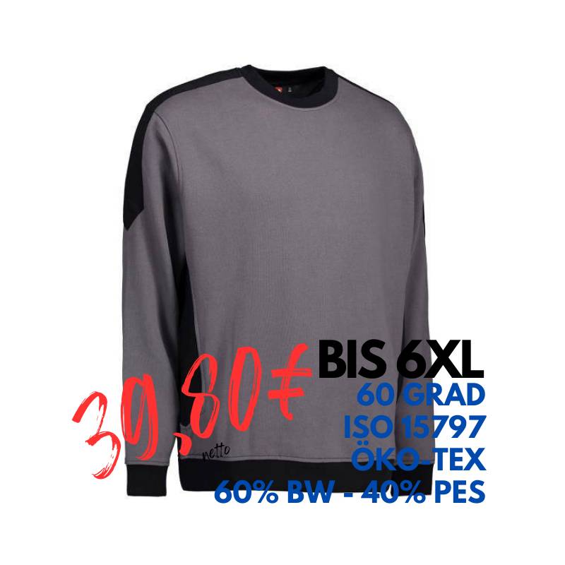 ARBEITS-SWEATSHIRT / ARBEITSPULLOVER HERREN | PRO Wear Kontrast 362 von ID / Farbe: grau / 60% BAUMWOLLE 40% POLYESTER | MEIN-KASACK.de - KASACK - KASACKS