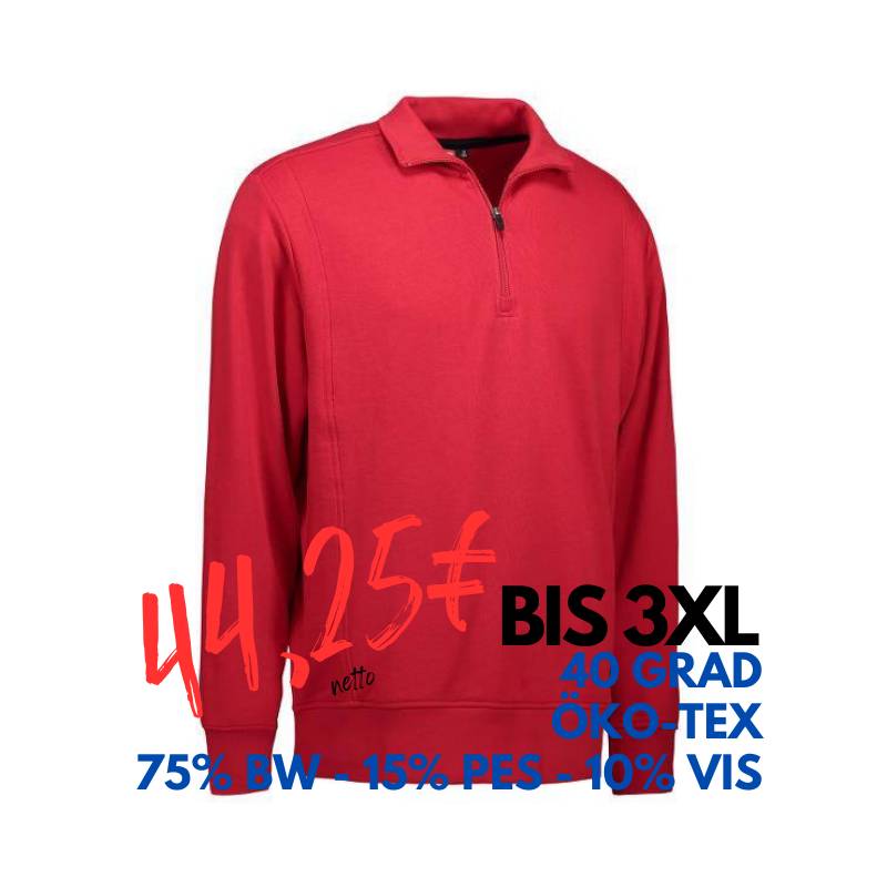 ARBEITS-SWEATSHIRT / ARBEITSPULLOVER HERREN | 603 von ID / Farbe: rot / 75% BAUMWOLLE 15% POLYESTER 10% VISKOSE | MEIN-KASACK.de - KASACK - KASACKS