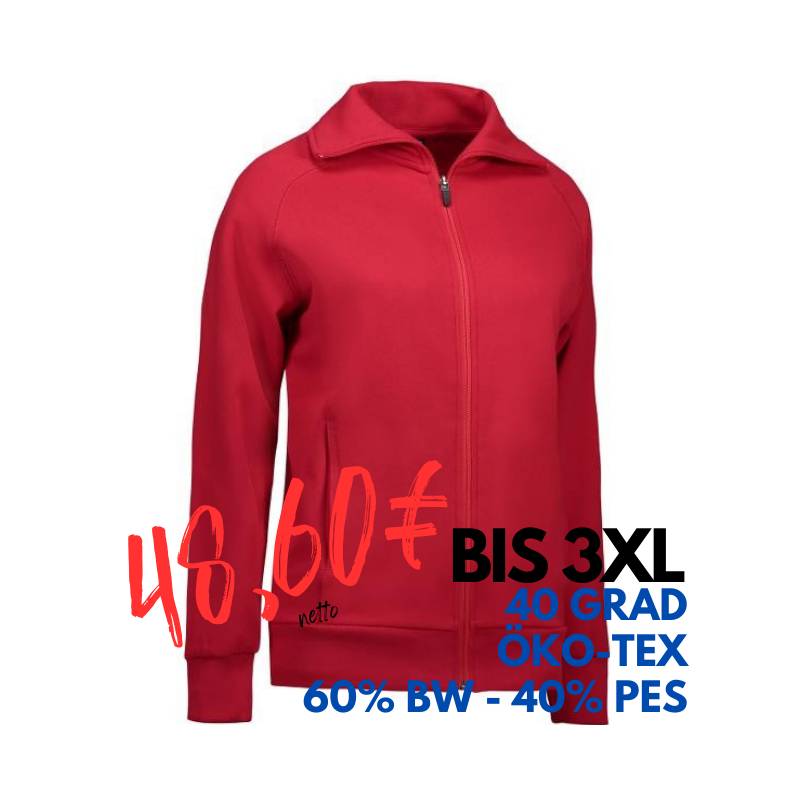 ARBEITSJACKE / FULL ZIPPER / SWEATJACKE DAMEN | 624 von ID / Farbe: rot / 60% BAUMWOLLE 40% POLYESTER | MEIN-KASACK.de - KASACK - KASACKS