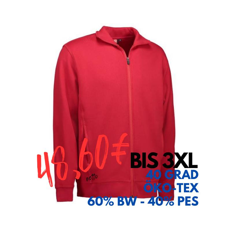 ARBEITSJACKE / FULL ZIPPER / SWEATJACKE HERREN | 622 von ID / Farbe: rot / 60% BAUMWOLLE 40% POLYESTER | MEIN-KASACK.de - KASACK - KASACKS