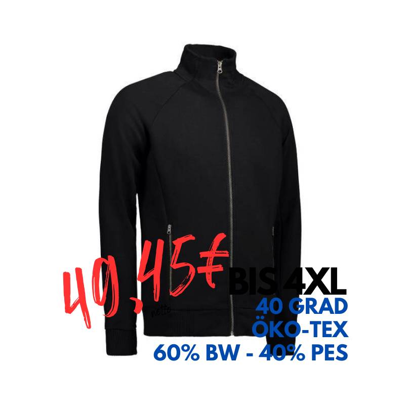 ARBEITSJACKE / FULL ZIPPER / SWEATJACKE HERREN | 628 von ID / Farbe: schwarz / 60% BAUMWOLLE 40% POLYESTER | MEIN-KASACK.de - KASACK - KASACKS