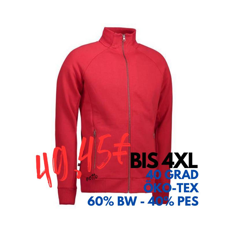 ARBEITSJACKE / FULL ZIPPER / SWEATJACKE HERREN | 628 von ID / Farbe: rot / 60% BAUMWOLLE 40% POLYESTER | MEIN-KASACK.de - KASACK - KASACKS