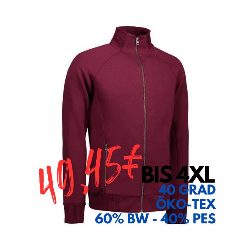 ARBEITSJACKE / FULL ZIPPER / SWEATJACKE HERREN | 628 von ID / Farbe: bordeaux / 60% BAUMWOLLE 40% POLYESTER | MEIN-KASACK.de - KASACK - KASACKS