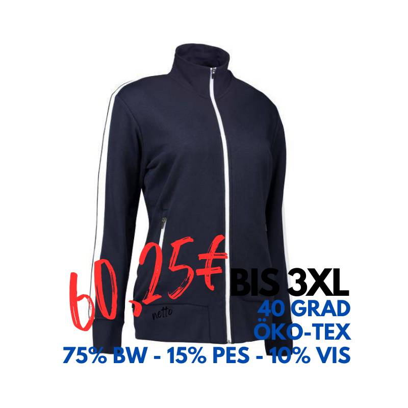 ARBEITSJACKE / FULL ZIPPER / SWEATJACKE DAMEN | Kontrast 627 von ID / Farbe: navy / 75% BAUMWOLLE 15% POLYESTER 10% VISKOSE | MEIN-KASACK.de - KASACK - KASACKS