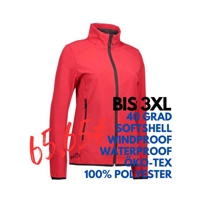 ARBETISJACKE / SOFTSHELLJACKE DAMEN | 856 von ID / Farbe: rot / 100% POLYESTER | MEIN-KASACK.de - KASACK - KASACKS