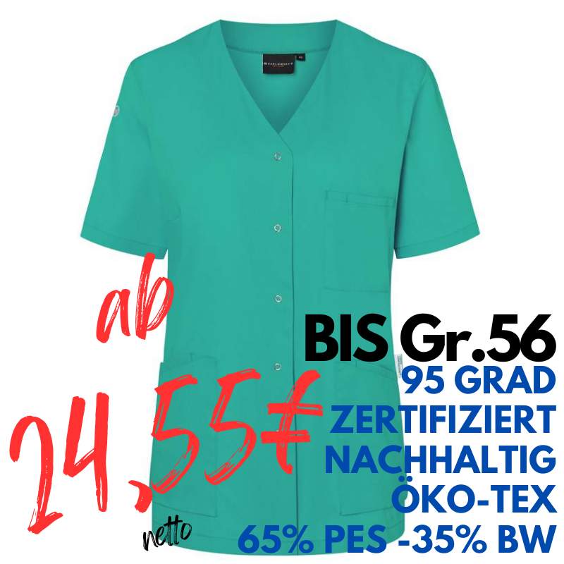 Damen - Kasack KS 63 - ESSENTIAL von KARLOWSKY / Farbe: smaragdgrün / 65% Polyester-35% Baumwolle-150 g | MEIN-KASACK.de - KASACK - KASACKS