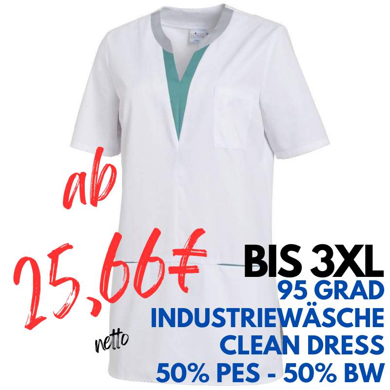 DAMEN - KASACK 1334 von LEIBER / Farbe: weiß/petrol / 50% Baumwolle, 50% Polyester | MEIN-KASACK.de - KASACK - KASACKS