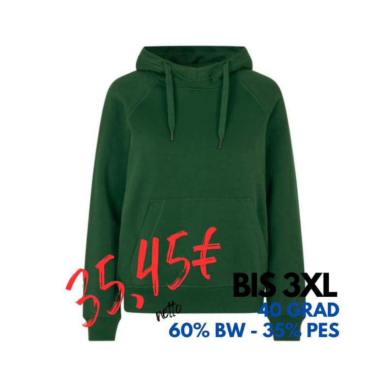 ARBEITS-HOODIE / ARBEITSPULLOVER DAMEN | CORE 637 von ID / Farbe: flaschengrün / 60% BAUMWOLLE 40% POLYESTER | MEIN-KASACK.de - KASACK - KASACKS