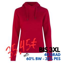 ARBEITS-HOODIE / ARBEITSPULLOVER DAMEN | CORE 637 von ID / Farbe: rot / 60% BAUMWOLLE 40% POLYESTER