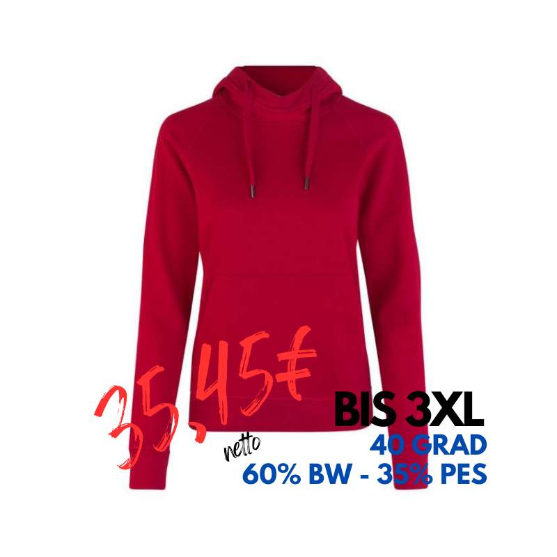 ARBEITS-HOODIE / ARBEITSPULLOVER DAMEN | CORE 637 von ID / Farbe: rot / 60% BAUMWOLLE 40% POLYESTER | MEIN-KASACK.de - KASACK - KASACKS