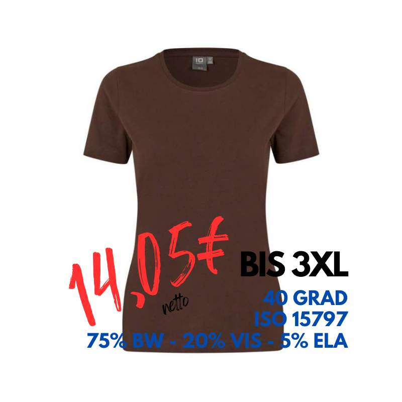 ARBEITS-T-SHIRT DAMEN | Stretch Komfort 595 von ID / Farbe: mokka / 75% Baumwolle 20% Viskose 5% Elasthan | MEIN-KASACK.de - KASACK - KASACKS