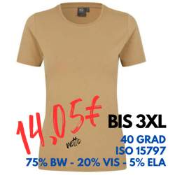 ARBEITS-T-SHIRT DAMEN | Stretch Komfort 595 von ID / Farbe: sand / 75% Baumwolle 20% Viskose 5% Elasthan