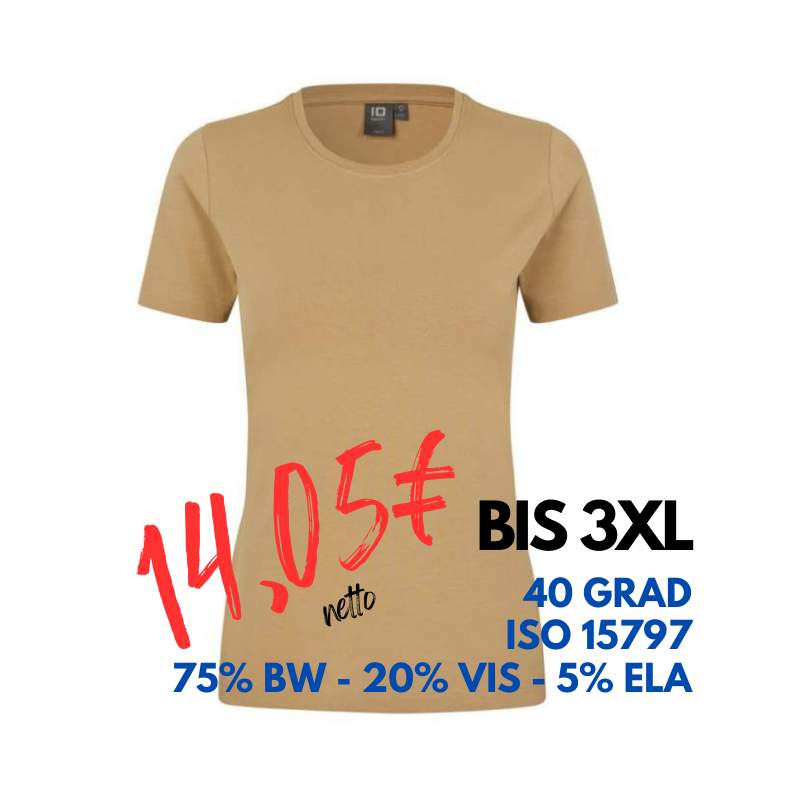 ARBEITS-T-SHIRT DAMEN | Stretch Komfort 595 von ID / Farbe: sand / 75% Baumwolle 20% Viskose 5% Elasthan | MEIN-KASACK.de - KASACK - KASACKS