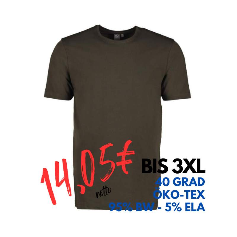 ARBEITS-T-SHIRT HERREN | Stretch Komfort 594 von ID / Farbe: oliv / 95% BAUMWOLLE 5% ELASTHAN | MEIN-KASACK.de - KASACK - KASACKS