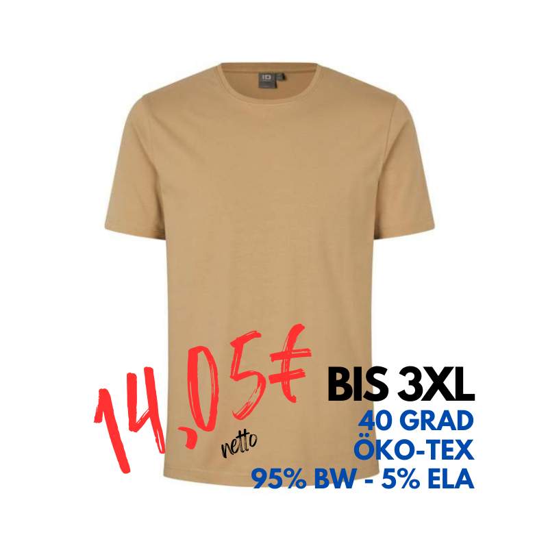 ARBEITS-T-SHIRT HERREN | Stretch Komfort 594 von ID / Farbe: sand / 95% BAUMWOLLE 5% ELASTHAN | MEIN-KASACK.de - KASACK - KASACKS