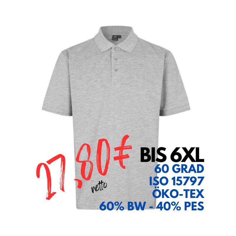 ARBEITS-POLO-SHIRT HERREN | PRO Wear 324 von ID / Farbe:  grau meliert / 50% BAUMWOLLE 50% POLYESTER | MEIN-KASACK.de - KASACK - KASACKS