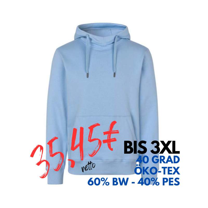 ARBEITS-HOODIE / ARBEITSPULLOVER HERREN | CORE 636 von ID / Farbe: hellblau / 60% BAUMWOLLE 40% POLYESTER | MEIN-KASACK.de - KASACK - KASACKS