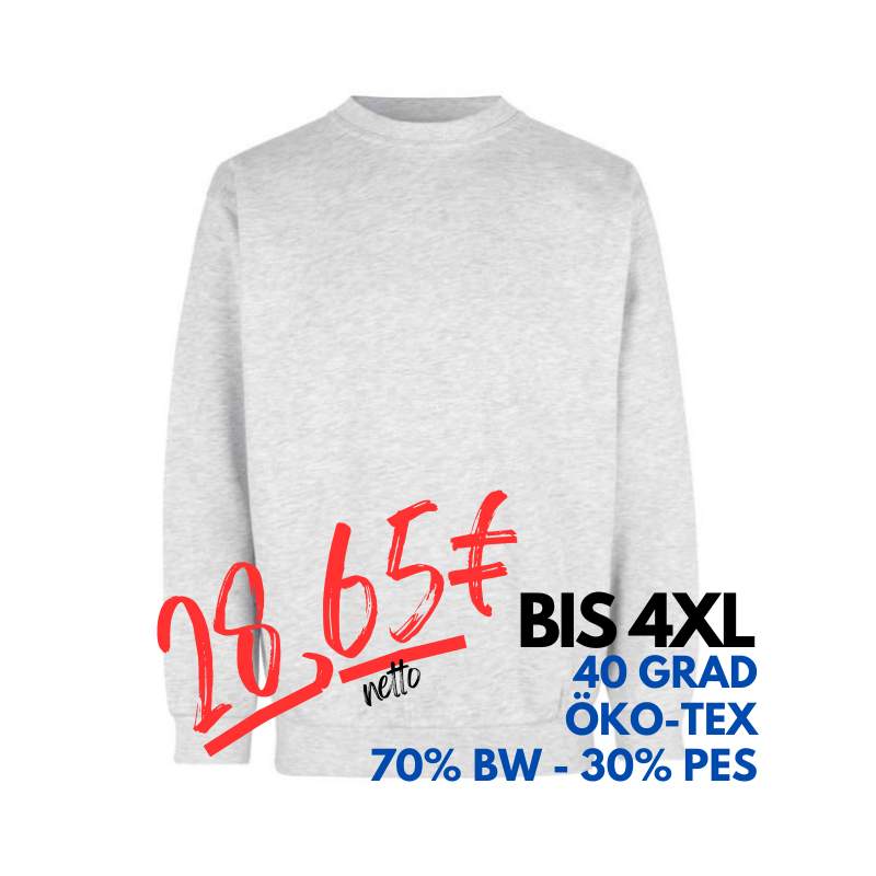 ARBEITS-SWEATSHIRT / ARBEITSPULLOVER HERREN | Classic 600 von ID / Farbe: hellgrau meliert / 70% BAUMWOLLE 30% POLYESTER | MEIN-KASACK.de - KASACK - KASACKS