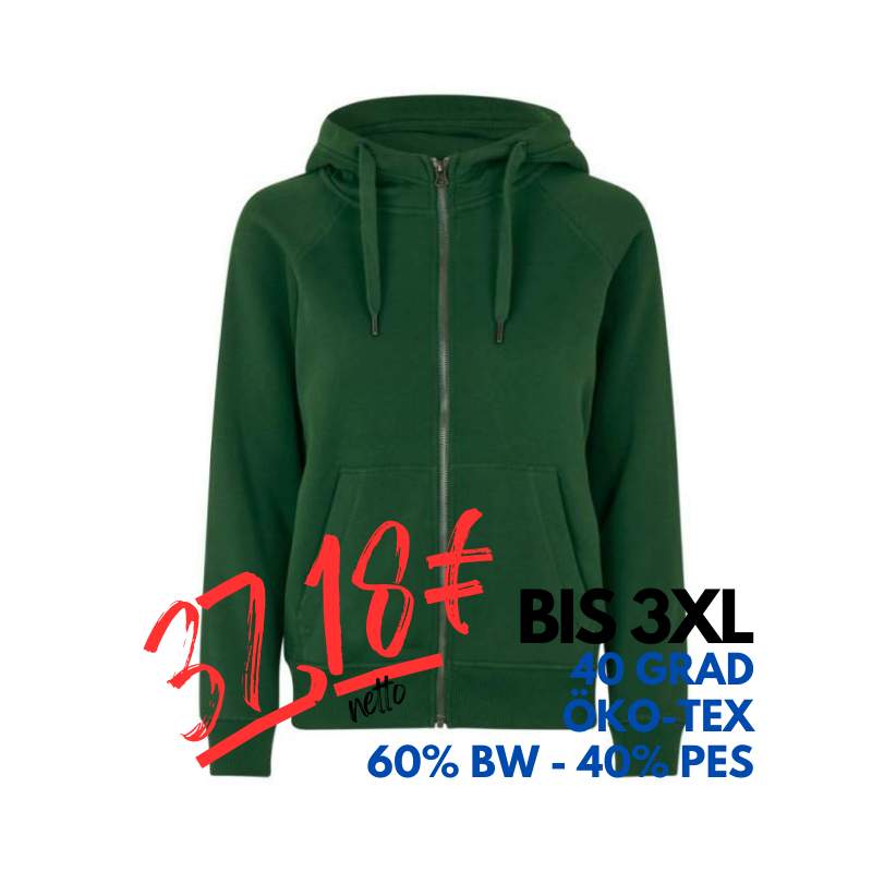 ARBEITS-HOODIE / ARBEITSPULLOVER DAMEN | CORE 639 von ID / Farbe: flaschengrün / 60% BAUMWOLLE 40% POLYESTER | MEIN-KASACK.de - KASACK - KASACKS