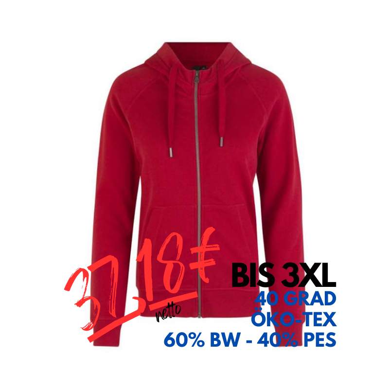 ARBEITS-HOODIE / ARBEITSPULLOVER DAMEN | CORE 639 von ID / Farbe: rot / 60% BAUMWOLLE 40% POLYESTER | MEIN-KASACK.de - KASACK - KASACKS