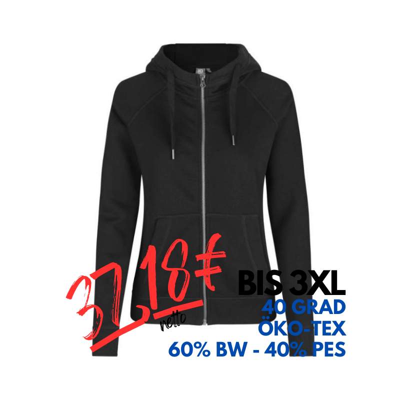 ARBEITS-HOODIE / ARBEITSPULLOVER DAMEN | CORE 639 von ID / Farbe: schwarz / 60% BAUMWOLLE 40% POLYESTER | MEIN-KASACK.de - KASACK - KASACKS