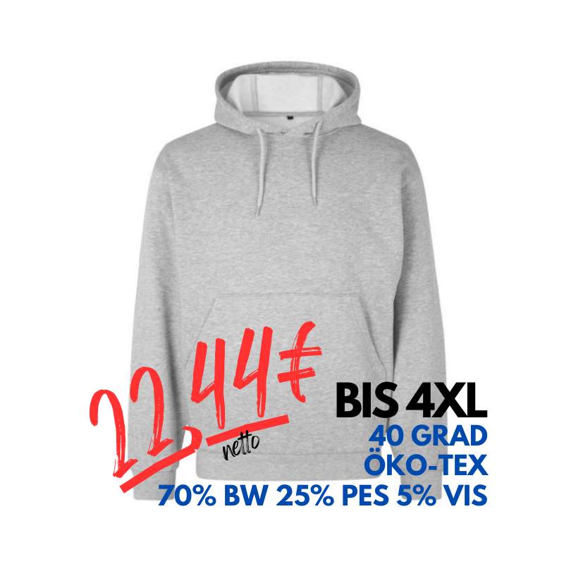 ARBEITS-HOODIE / ARBEITSPULLOVER UNISEX - DAMEN - HERREN | CORE 660 von ID / Farbe: grau meliert / 70% BW 25% PES 5% VIS | MEIN-KASACK.de - KASACK - KASACKS