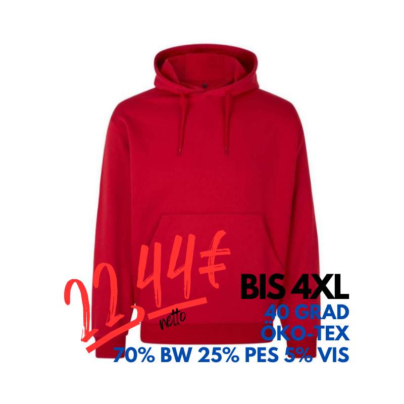 ARBEITS-HOODIE / ARBEITSPULLOVER UNISEX - DAMEN - HERREN | CORE 660 von ID / Farbe: rot / 70% BW 25% PES 5% VIS | MEIN-KASACK.de - KASACK - KASACKS