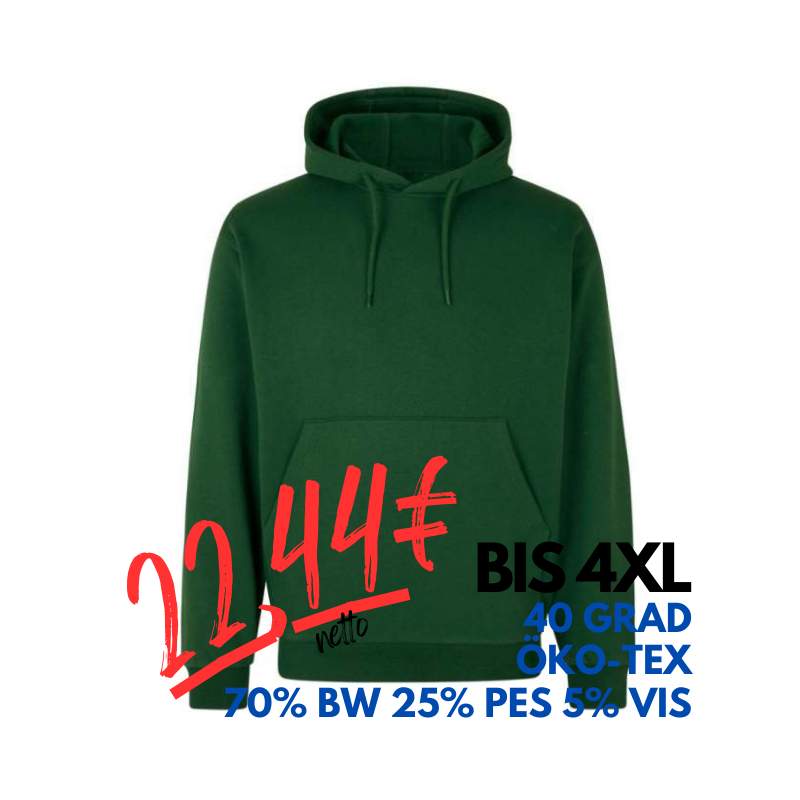 ARBEITS-HOODIE / ARBEITSPULLOVER UNISEX - DAMEN - HERREN | CORE 660 von ID / Farbe: flaschengrün / 70% BW 25% PES 5% VIS | MEIN-KASACK.de - KASACK - KASACKS